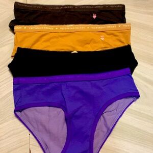 4 Victoria’s Secret multiple solid colored hiphugger panties.